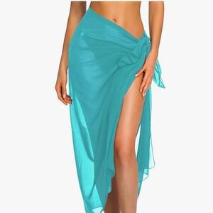 Aqua blue wrap Rave festival sarong cover up bikini swimsuit tie side sheer mesh